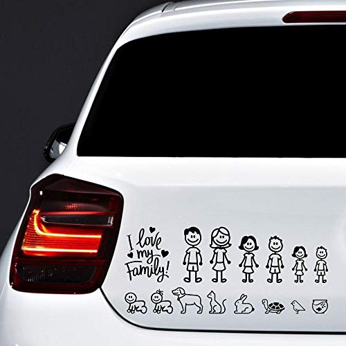 Autodomy Pegatinas Familia Feliz Pack de 15 Adhesivos Calcomanias Stickers para Coche (Negro)