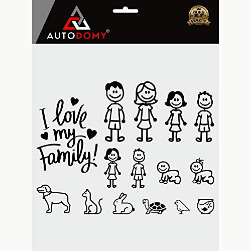 Autodomy Pegatinas Familia Feliz Pack de 15 Adhesivos Calcomanias Stickers para Coche (Negro)