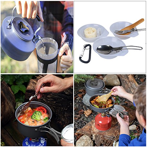 AUTOPkio Juego de Utensilios de Cocina para Camping, portátil y liviano para cocinar al Aire Libre en sartén con Cacerola y abrebotellas para 2 o 3 Personas para Viajes con Mochila y Senderismo