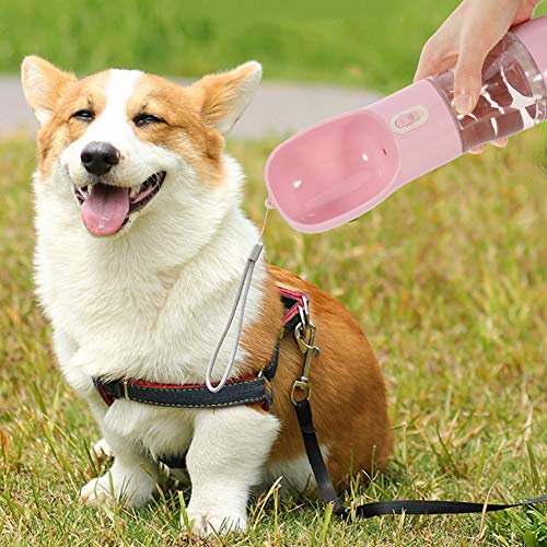 AUXSOUL Botella de Agua para Perros 2 en 1 Botella de Agua de Viaje para Perros Botella de Agua Portátil Dispensador de Agua para Perros Botella de Viaje para Mascotas - Rosa