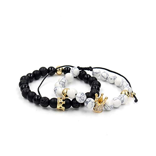 Awertaweyt Pulsera de Cuentas, Charms Stone Beads Men Couple Bracelets Jewelry For Women 2Pcs/Set Bangles Sets Masculina Bileklik Pulseira Feminina ZJ1734H