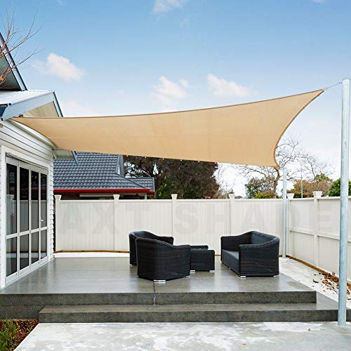 AXT SHADE Toldo Vela de Sombra Rectangular 3,5 x 5 m, protección Rayos UV Impermeable para Patio, Exteriores, Jardín, Color Arena