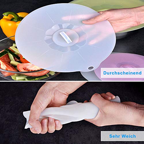 AYADA Tapas de Silicona Ventosa Juego de 4,para Platos, Tazas, Ollas y Sartenes,Cubierta Silicona Mantener los Alimentos Frescas,Tapa Universal de Silicona para Cocina Cocinar,Reutilizables,sin BPA