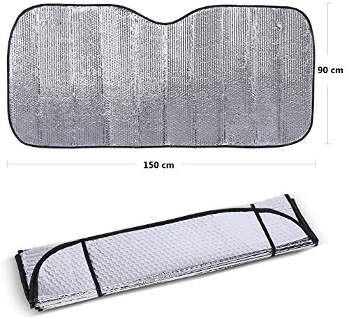 azorex Parasol Coche Delantero Plegable Protector Solar de Luna Delantera Tamaño S/M/L con Correas Elásticas de Fácil Instalación (L: 90x150 cm)