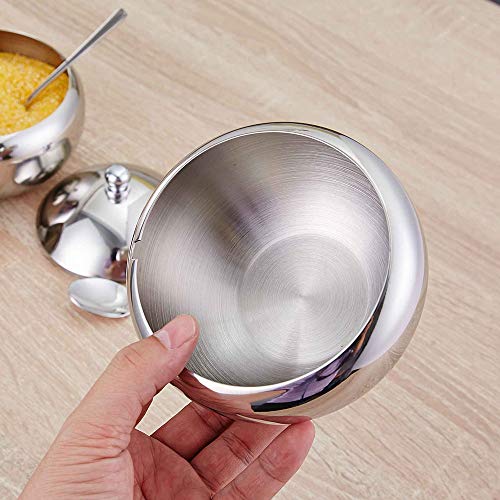 Azúcar Bowl, 304 tarros de especias de acero inoxidable para condimentos para el hogar, lata de metal, recipiente de condimento con tapa y cuchara para sal azúcar, café y té hierbas (L)