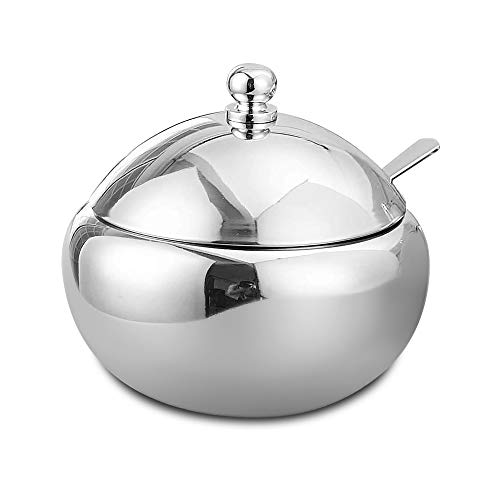 Azúcar Bowl, 304 tarros de especias de acero inoxidable para condimentos para el hogar, lata de metal, recipiente de condimento con tapa y cuchara para sal azúcar, café y té hierbas (L)