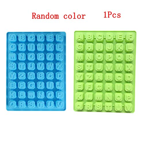 Azul 48 Cavidades Ranuras Alfabeto Inglés Molde de silicona para hacer una taza de mantequilla de maní de chocolate casera Candy Gelly Jelly (azul y verde) ESjasnyfall