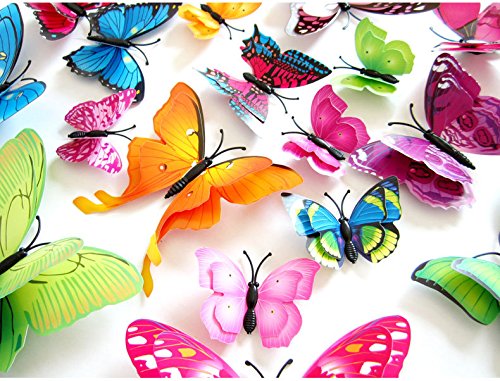 Baanuse Adhesivos 3D Decorativos para Pared, diseño de Mariposas. 12 Unidades