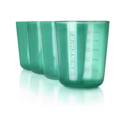 Babycup Primer Vaso - taza de aprendizaje para bebés y niños 4m+, sippy cup abierta graduada y transparente, 100% reciclable y libre de BPA, capacidad de 50ml, set de 4, (verde)