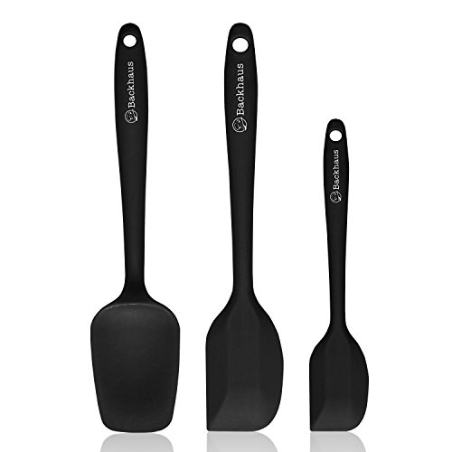 BACKHAUS Espátulas de silicona antiadherente - Utensilios de Concina sin BPA con núcleo fuerte de acero inoxidable (Negro)