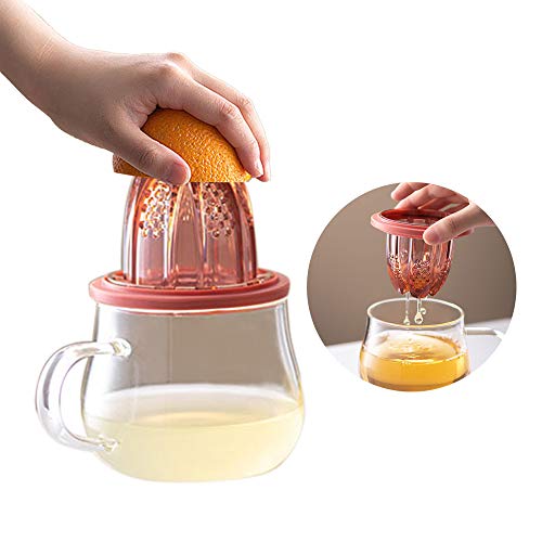 Baffect Exprimidor manual de exprimidor de lima cítrica de naranja y limón con tazas de vidrio 400 ml,2 en 1 prensa de lima y limón de color naranja con exprimidor,infusor de taza de té con tapa(rojo)