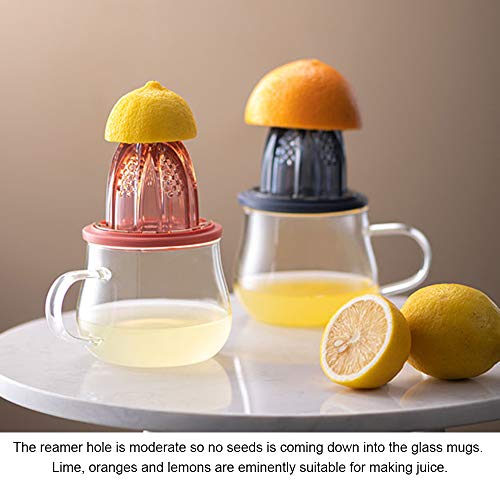 Baffect Exprimidor manual de exprimidores de limón con tazas de vidrio 400 ml, prensa de mano 2 en 1 Exprimidor de lima cítrico naranja Taza de té multifuncional con infusor y tapa para té (azul)