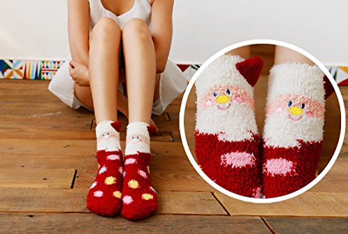 Bageek Calcetines de Navidad, 3 Pares Calcetines Navidad Mujer Santa Claus Muñeco de Nieve Calcetines de Felpa Cálidos Calcetines Navidad Regalo Calcetines para Adultos Cómodo Calcetines