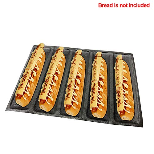 Baguette Bandeja para hornear, molde para hornear pan de palito francés, molde de silicona antiadherente, bandeja reutilizable para hornear de baguettes – para 5 Baguettes Tamaño libre As Picture Show