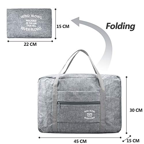 BAGZY Plegable Bolso de Viaje Grande Bolsa de Hombro de Gimnasio Bolsa Deportiva Mano Maleta de Viaje Weekend Cabina de Equipaje Bolso Holdall Bolsa Fines de Semana Equipaje Camping 30L Gris