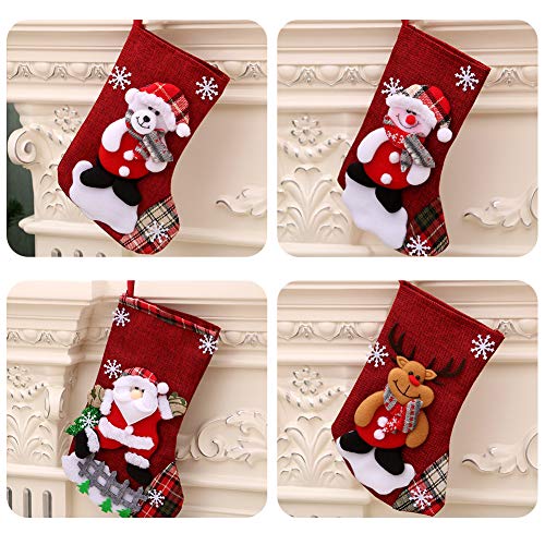 BAIBEI 4Pcs Medias de Navidad, Christmas Stocking Calcetines, Decoración Navideña Caramelo Regalo Bolsa Santa Claus, Muñeco de Nieve Reno Oso