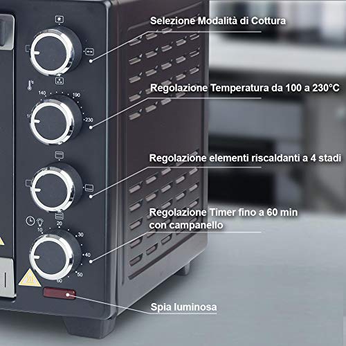 Bakaji 2830664 - Horno eléctrico ventilado con luz interior, 30 l, potencia 1600 W