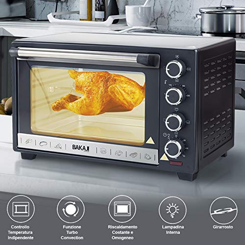 Bakaji 2830664 - Horno eléctrico ventilado con luz interior, 30 l, potencia 1600 W