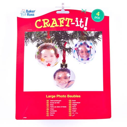 Baker Ross- Bolas de fotos grandes transparentes para el árbol de Navidad, arte creativo y manualidades para niños para hacer, personalizar y decorar, Color crema, paquete de 4