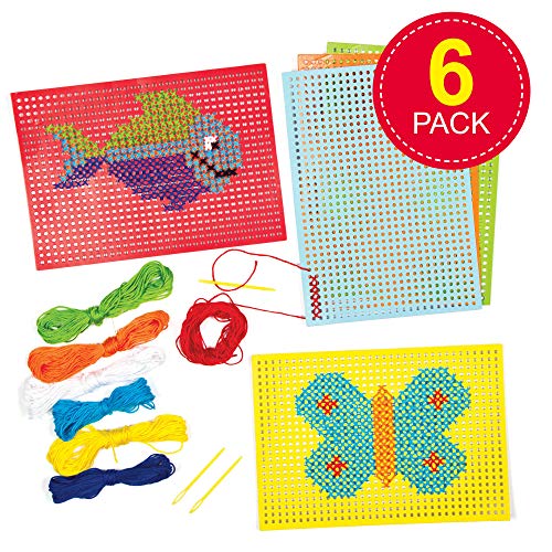 Baker Ross- Kits de Punto de Cruz (Pack de 6) -Manualidades Infantiles para Coser y exhibir