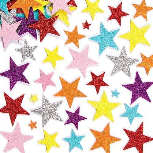 Baker Ross Pegatinas de Estrellas de Espuma con Purpurina (Paquete de 150) Para decorar tarjetas, collages y manualidades infantiles