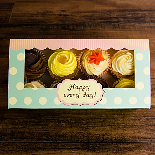 Bakewell's Cake Boxes 10 Cajas para Cupcakes Happy Every Day Party Caja para Llevar (Paquete de 10)