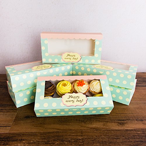 Bakewell's Cake Boxes 10 Cajas para Cupcakes Happy Every Day Party Caja para Llevar (Paquete de 10)