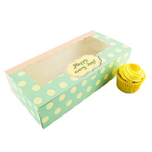 Bakewell's Cake Boxes 10 Cajas para Cupcakes Happy Every Day Party Caja para Llevar (Paquete de 10)