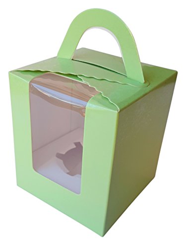 Bakewell's Cake Boxes 10 Cajas para Cupcakes Individuales en Color Verde con Mango y Ventana Caja de Regalo Individual Grande y Resistente de 9.5cm x 9.5cm x 11cm Soporte para Cupcakes (10 unidades)