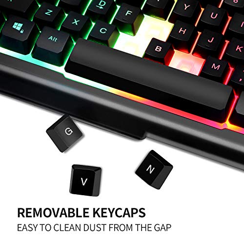 BAKTH Teclado y Ratón para Juegos, Color del Arco Iris USB LED Retroiluminada del Gaming Teclado y Ratón con 4000 dpi,Mecánico Similar Teclado para Gamer o Oficina