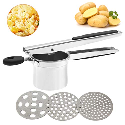 Ballery Machacador de Patatas, Prensa Patatas para Vegetales De Frutas con 3 Discos, Stainless Steel Potato Ricer