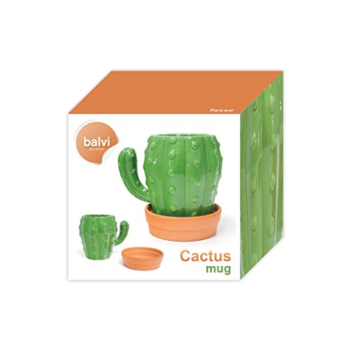 Balvi Mug Cactus Taza en Forma de Cactus Capacidad 450ml Apta para lavavajillas y microondas Cerámica