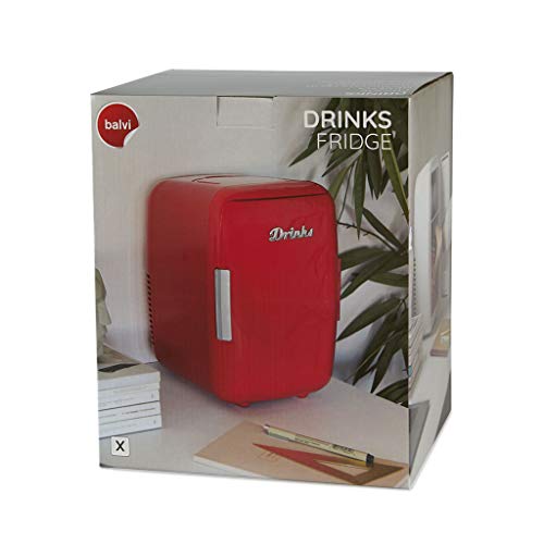 Balvi Nevera Drinks Color Rojo Mini Nevera portátil Matiene Sus Alimentos o Bebidas a la Temperatura elegida Tanto en frío como en Calor Plástico ABS/Aluminio 28x20,5x23,8