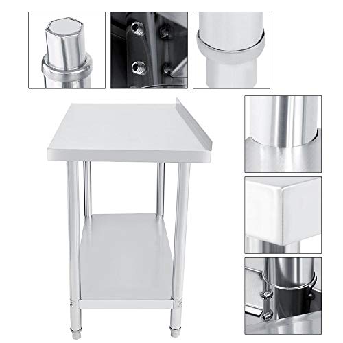 Banco de Trabajo de Cocina de Acero Inoxidable, Profesional de Doble Capa Altura Ajustable Catering Mesa de Trabajo para Suministros de Cocina y Operaciones Industriales 2 x 2FT=61 x 61cm