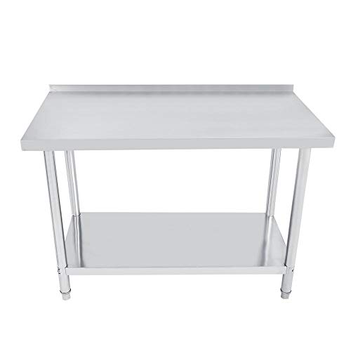 Banco de Trabajo de Cocina de Acero Inoxidable, Profesional de Doble Capa Altura Ajustable Catering Mesa de Trabajo para Suministros de Cocina y Operaciones Industriales 2 x 2FT=61 x 61cm