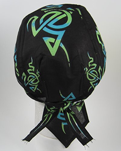 Bandana pañuelo para la cabeza pre atada diseño tribal negro verde