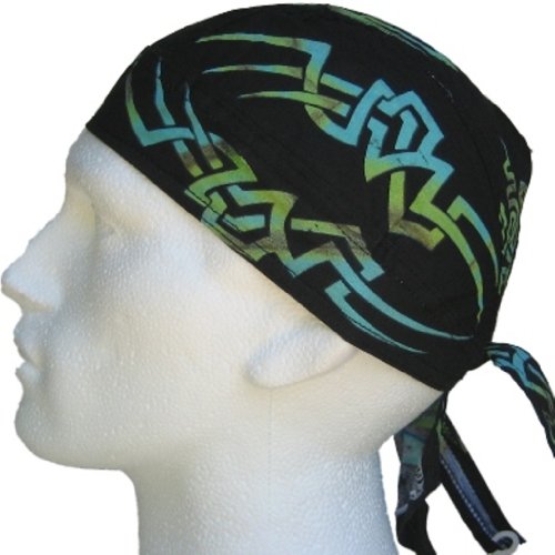 Bandana pañuelo para la cabeza pre atada diseño tribal negro verde