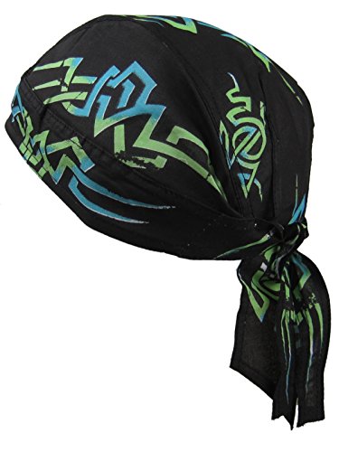 Bandana pañuelo para la cabeza pre atada diseño tribal negro verde