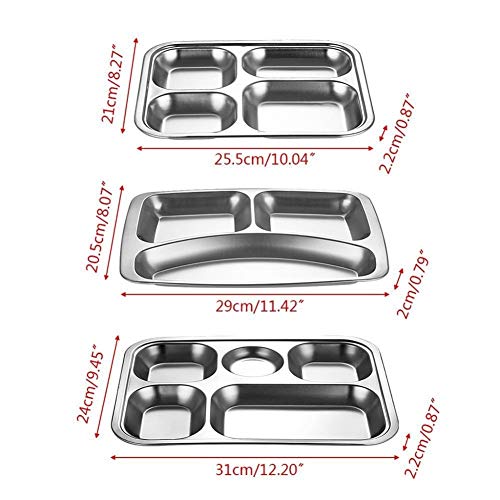 Bandeja de almacenamiento Almacenamiento de alimentos bandejas de acero inoxidable Dividido Cena bandeja del almuerzo Placa de contenedores de alimentos for los comedores escolares 3/4/5 Sección Herra