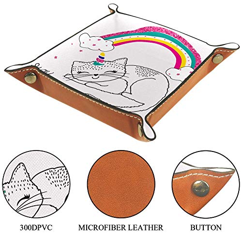 Bandeja plegable de cuero de la PU del arco iris y del gato para el soporte de la caja de almacenamiento de la joyería del reloj