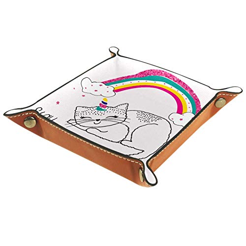 Bandeja plegable de cuero de la PU del arco iris y del gato para el soporte de la caja de almacenamiento de la joyería del reloj