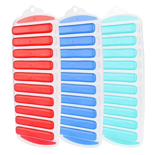 Bandejas de Hielo (3 Pack) - (30x11,5x2cm) Flexibles Libres de BPA de Silicona 10 Molde de Hielo Sticks - Bandejas Colores Surtidos para Cócteles, Botellas de Agua, Botellas de Jugo