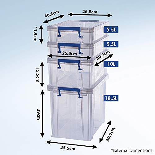 Bankers Box ProStore - Caja de almacenamiento de plástico, 2 unidades de 5,5 litros, 1 x 18,5 litros y 1 x 10 litros