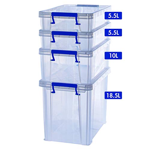 Bankers Box ProStore - Caja de almacenamiento de plástico, 2 unidades de 5,5 litros, 1 x 18,5 litros y 1 x 10 litros