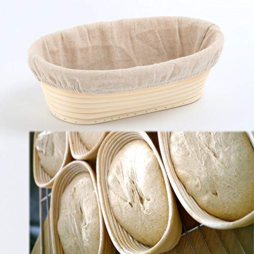 Bannetons Bortforms - Juego de cesta de mimbre natural para prueba de pan, con forro de lino y lino, 25 x 15 x 8 cm, capacidad para 500 g de masa