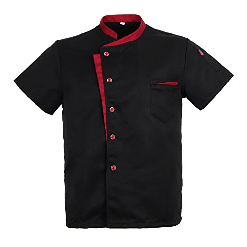 Baoblaze Camisa Mezclilla Unisex Chef Chaqueta Arrugas Resistente Confortable Mangas Cortas Camiseta Cocina Uniforme Emocionante - Black L, como se describe