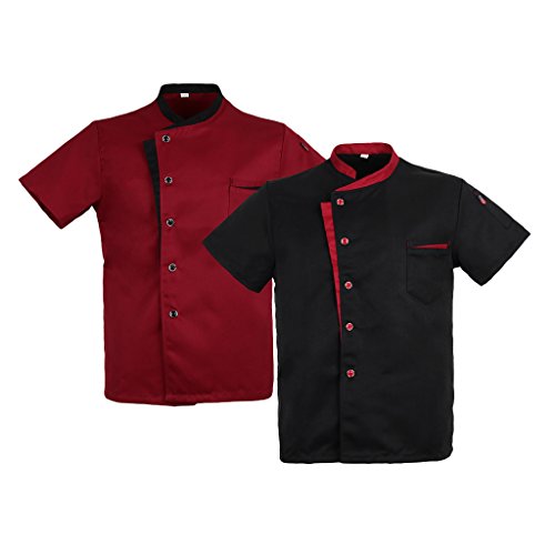 Baoblaze Camisa Mezclilla Unisex Chef Chaqueta Arrugas Resistente Confortable Mangas Cortas Camiseta Cocina Uniforme Emocionante - Negro 2XL, como se describe