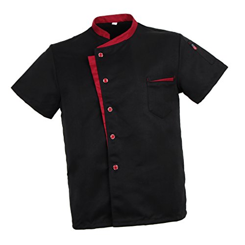 Baoblaze Camisa Mezclilla Unisex Chef Chaqueta Arrugas Resistente Confortable Mangas Cortas Camiseta Cocina Uniforme Emocionante - Negro 2XL, como se describe