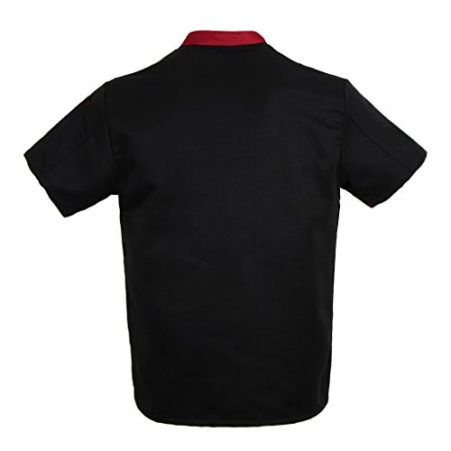 Baoblaze Camisa Mezclilla Unisex Chef Chaqueta Arrugas Resistente Confortable Mangas Cortas Camiseta Cocina Uniforme Emocionante - Negro XL, como se describe