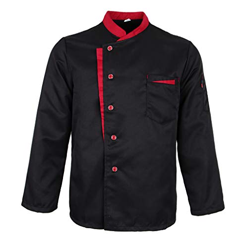 Baoblaze Chaqueta de Chef Mangas Largas Jacket Coat Hotel Camareros Hostelería Cocina Uniforme Tops - Negro, M